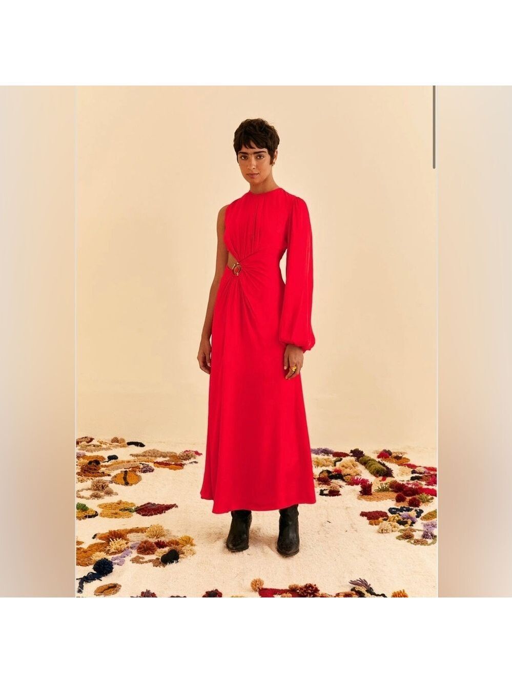 Farm Rio Red One Shoulder Maxi Dress